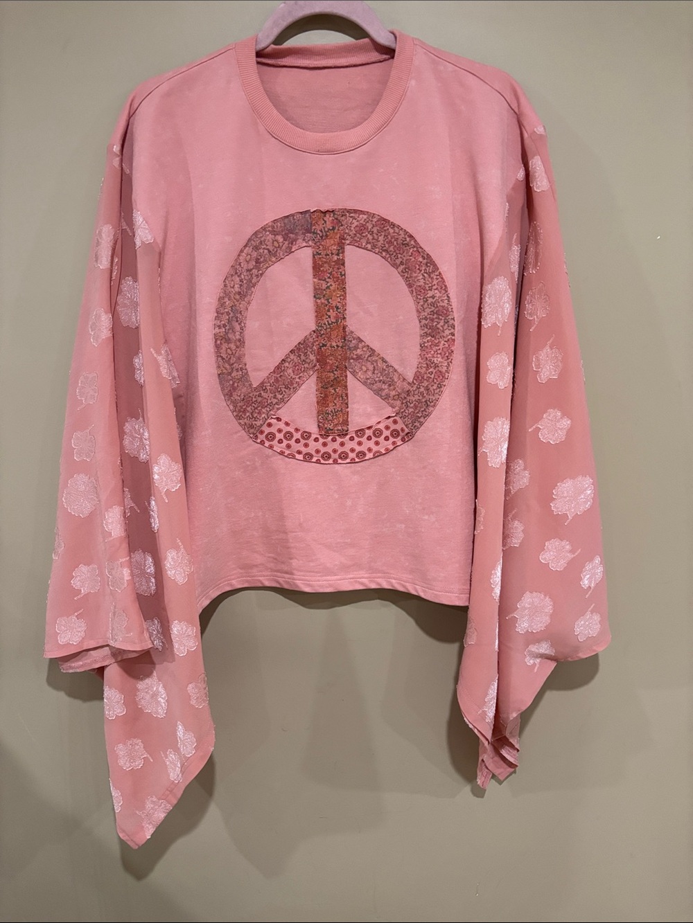 Pink peace sign patchwork custom tee
